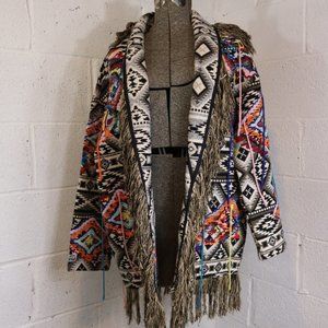 Zara Woman Colorful Embroidered Coat with fringe